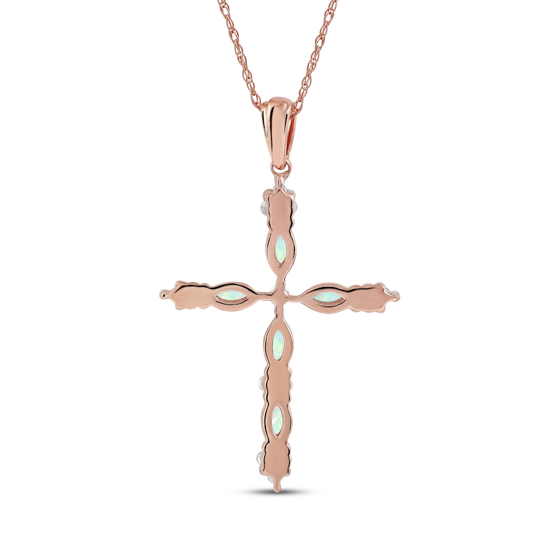 Main Image 3 of Marquise-Cut Lab-Created Opal & Diamond Cross Necklace 1/15 ct tw 10K Rose Gold 18&quot;