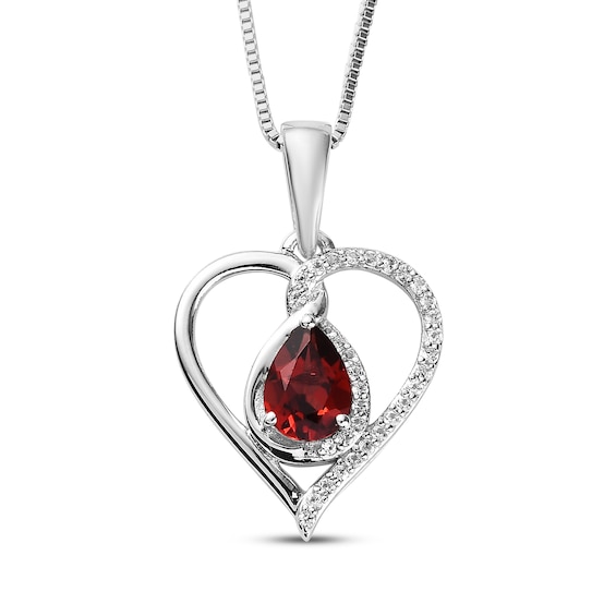 Pear-Shaped Garnet & White Lab-Created Sapphire Heart Twist Necklace Sterling Silver 18"