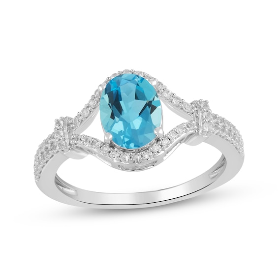 Oval-Cut Swiss Blue Topaz & White Lab-Created Sapphire Ring Sterling Silver