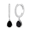 Thumbnail Image 1 of Pear-Shaped Black Onyx & White Lab-Created Sapphire Hoop Dangle Earrings Sterling Silver