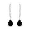 Thumbnail Image 2 of Pear-Shaped Black Onyx & White Lab-Created Sapphire Hoop Dangle Earrings Sterling Silver