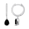 Thumbnail Image 3 of Pear-Shaped Black Onyx & White Lab-Created Sapphire Hoop Dangle Earrings Sterling Silver