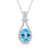 Thumbnail Image 1 of Oval-Cut Swiss Blue Topaz & White Lab-Created Sapphire Necklace Sterling Silver 18&quot;