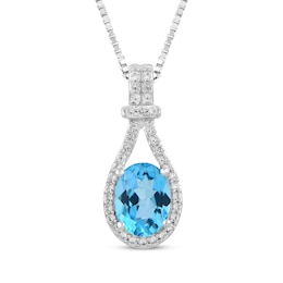 Oval-Cut Swiss Blue Topaz & White Lab-Created Sapphire Necklace Sterling Silver 18&quot;