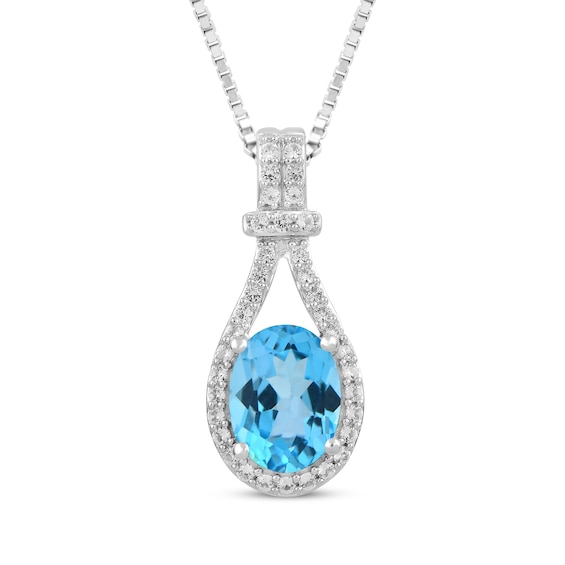 Oval-Cut Swiss Blue Topaz & White Lab-Created Sapphire Necklace Sterling Silver 18"