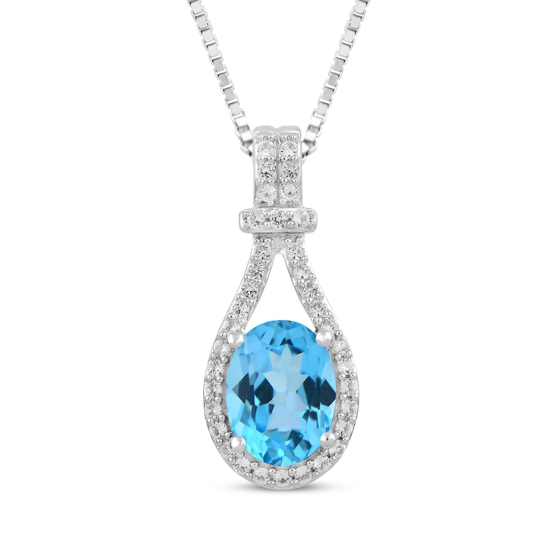 Main Image 1 of Oval-Cut Swiss Blue Topaz & White Lab-Created Sapphire Necklace Sterling Silver 18&quot;