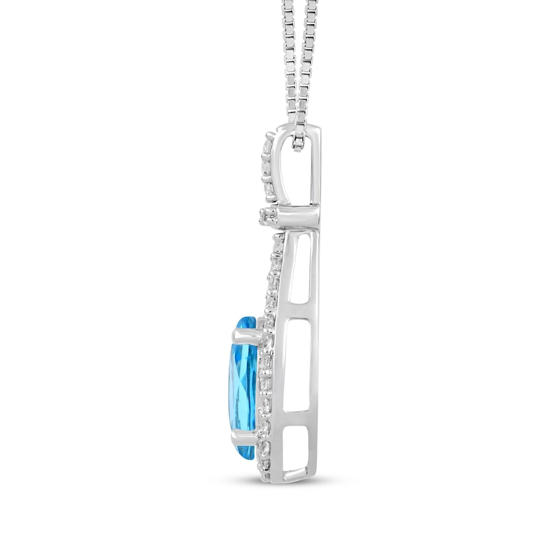 Main Image 2 of Oval-Cut Swiss Blue Topaz & White Lab-Created Sapphire Necklace Sterling Silver 18&quot;