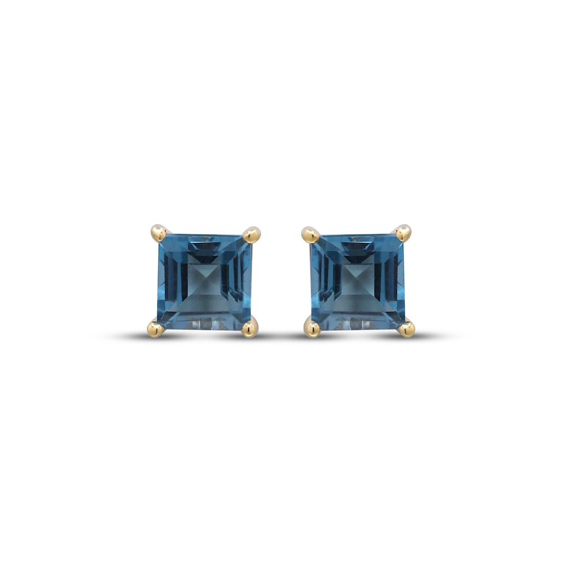 Main Image 2 of Square-Cut London Blue Topaz Solitaire Stud Earrings 10K Yellow Gold