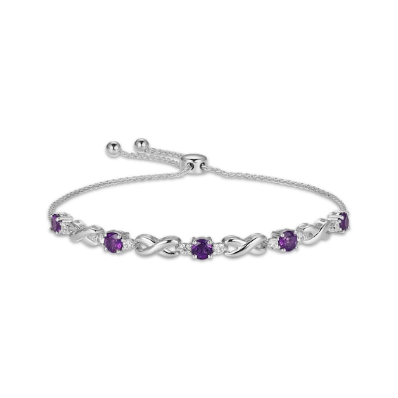 Amethyst & White Lab-Created Sapphire Infinity Bolo Bracelet Sterling Silver