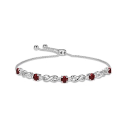 Garnet & White Lab-Created Sapphire Infinity Bolo Bracelet Sterling Silver