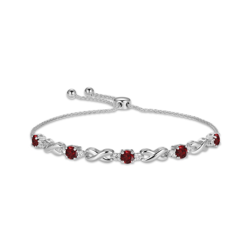 Main Image 1 of Garnet & White Lab-Created Sapphire Infinity Bolo Bracelet Sterling Silver