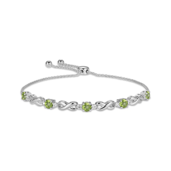 Peridot & White Lab-Created Sapphire Infinity Bolo Bracelet Sterling Silver