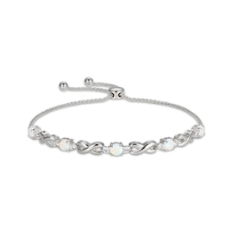 Lab-Created Opal & White Lab-Created Sapphire Infinity Bolo Bracelet Sterling Silver