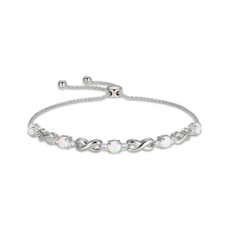 Lab-Created Opal & White Lab-Created Sapphire Infinity Bolo Bracelet Sterling Silver