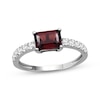 Thumbnail Image 1 of Emerald-Cut Garnet & White Lab-Created Sapphire Ring Sterling Silver