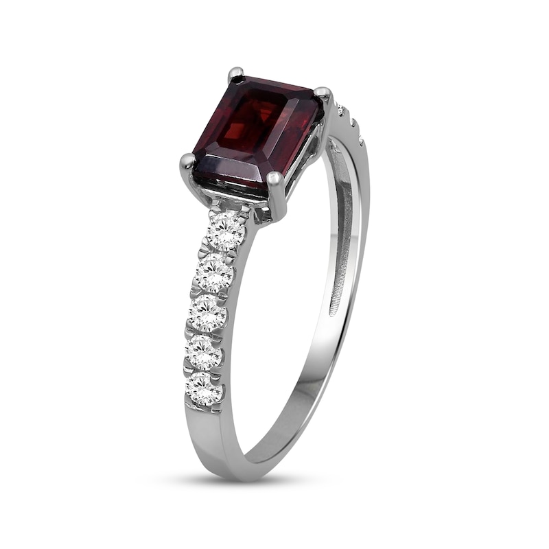 Main Image 2 of Emerald-Cut Garnet & White Lab-Created Sapphire Ring Sterling Silver