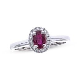 Oval-Cut Natural Ruby & Diamond Ring 1/10 ct tw 10K White Gold