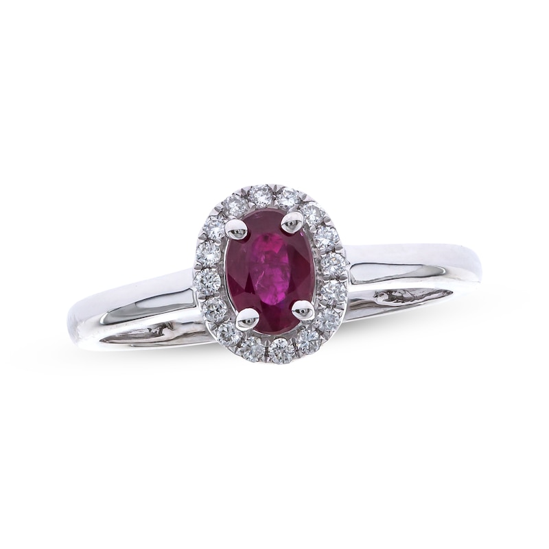 Main Image 1 of Oval-Cut Natural Ruby & Diamond Ring 1/10 ct tw 10K White Gold