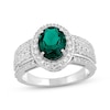 Thumbnail Image 0 of Oval-Cut Lab-Created Emerald & White Lab-Created Sapphire Ring Sterling Silver