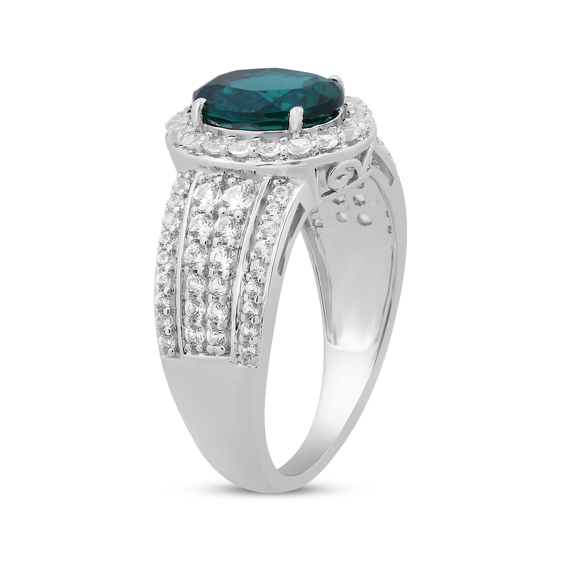 Oval-Cut Lab-Created Emerald & White Lab-Created Sapphire Ring Sterling Silver