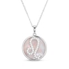 Thumbnail Image 0 of White Lab-Created Sapphire & Pink Mother of Pearl "Leo" Necklace Sterling Silver 18"