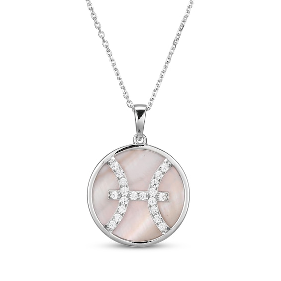 White Lab-Created Sapphire & Pink Mother of Pearl "Pisces" Necklace Sterling Silver 18"