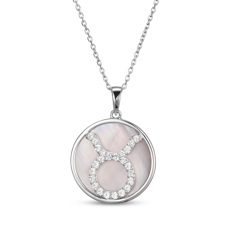 Main Image 1 of White Lab-Created Sapphire & Pink Mother of Pearl &quot;Taurus&quot; Necklace Sterling Silver 18&quot;