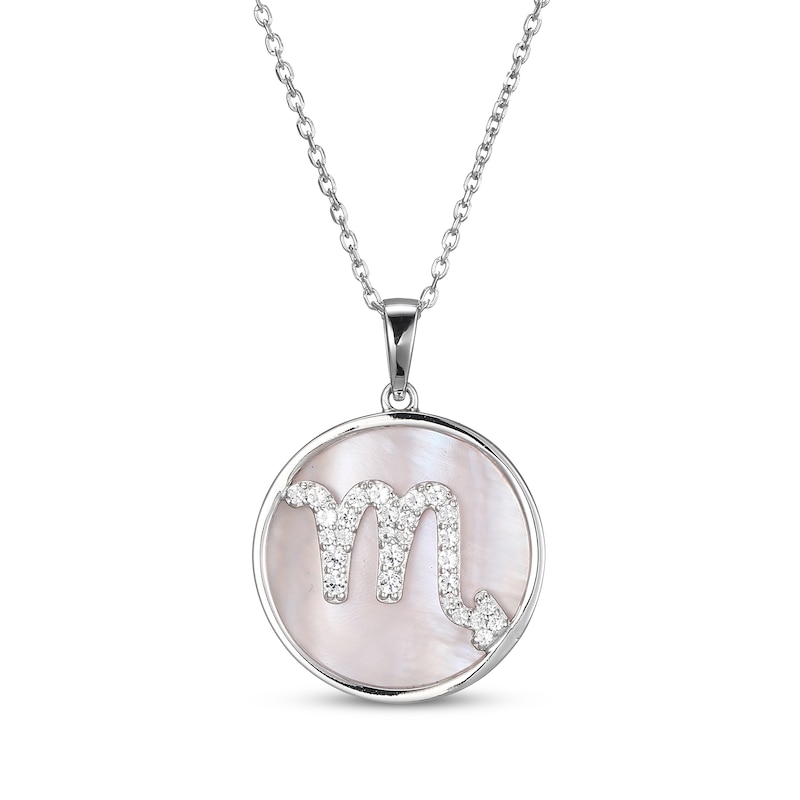 Main Image 1 of White Lab-Created Sapphire & Pink Mother of Pearl &quot;Scorpio&quot; Necklace Sterling Silver 18&quot;