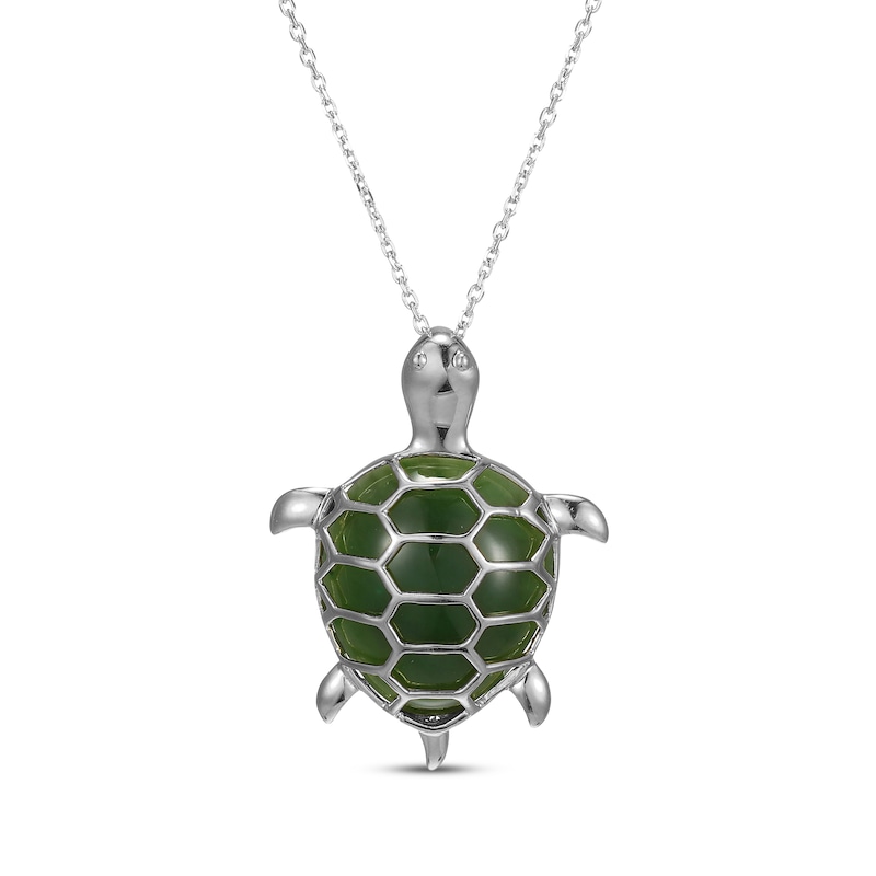 Main Image 1 of Nephrite Jade Turtle Necklace Sterling Silver 18&quot;