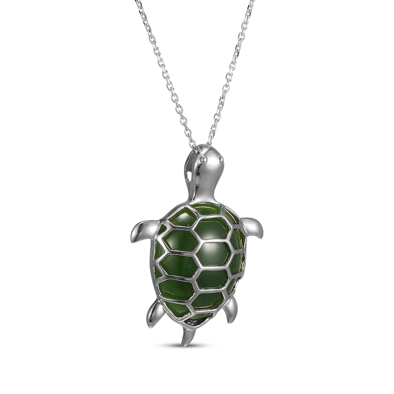 Main Image 2 of Nephrite Jade Turtle Necklace Sterling Silver 18&quot;