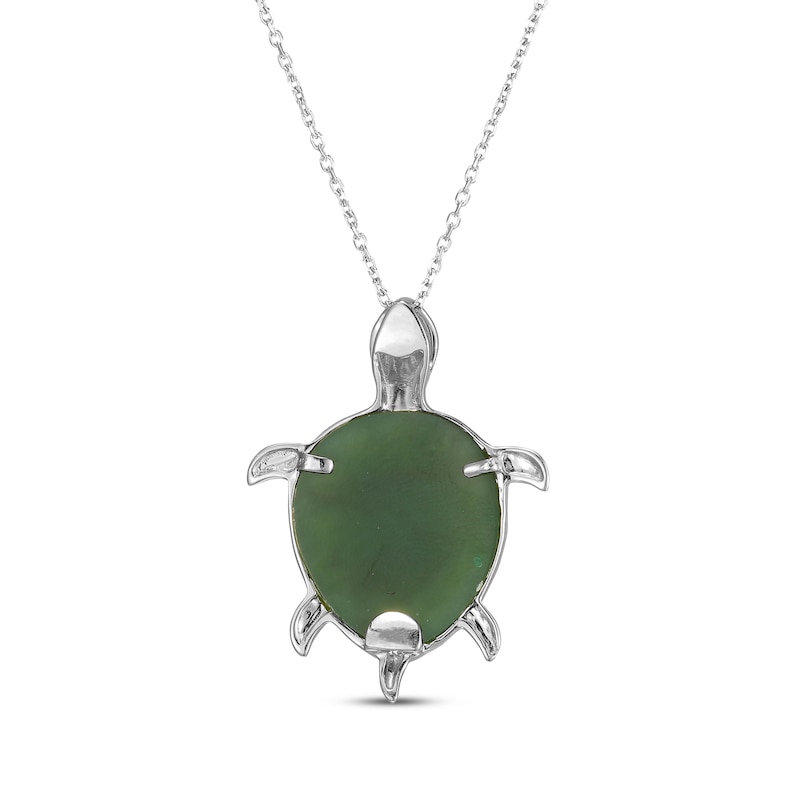 Main Image 3 of Nephrite Jade Turtle Necklace Sterling Silver 18&quot;