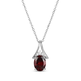 Oval-Cut Garnet & White Lab-Created Sapphire Necklace Sterling Silver 18&quot;