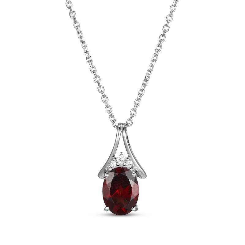 Main Image 1 of Oval-Cut Garnet & White Lab-Created Sapphire Necklace Sterling Silver 18&quot;