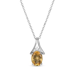 Oval-Cut Citrine & White Lab-Created Sapphire Necklace Sterling Silver 18&quot;