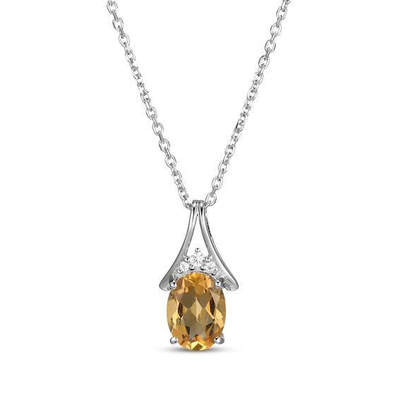 Oval-Cut Citrine & White Lab-Created Sapphire Necklace Sterling Silver 18"