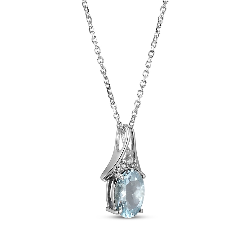 Oval-Cut Aquamarine & White Lab-Created Sapphire Necklace Sterling Silver 18"