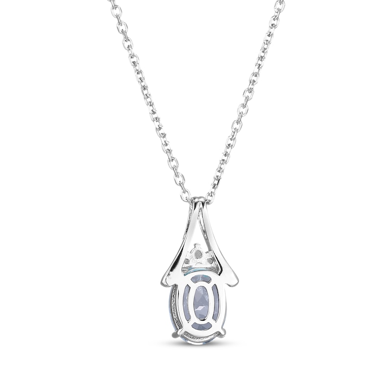 Oval-Cut Aquamarine & White Lab-Created Sapphire Necklace Sterling Silver 18"