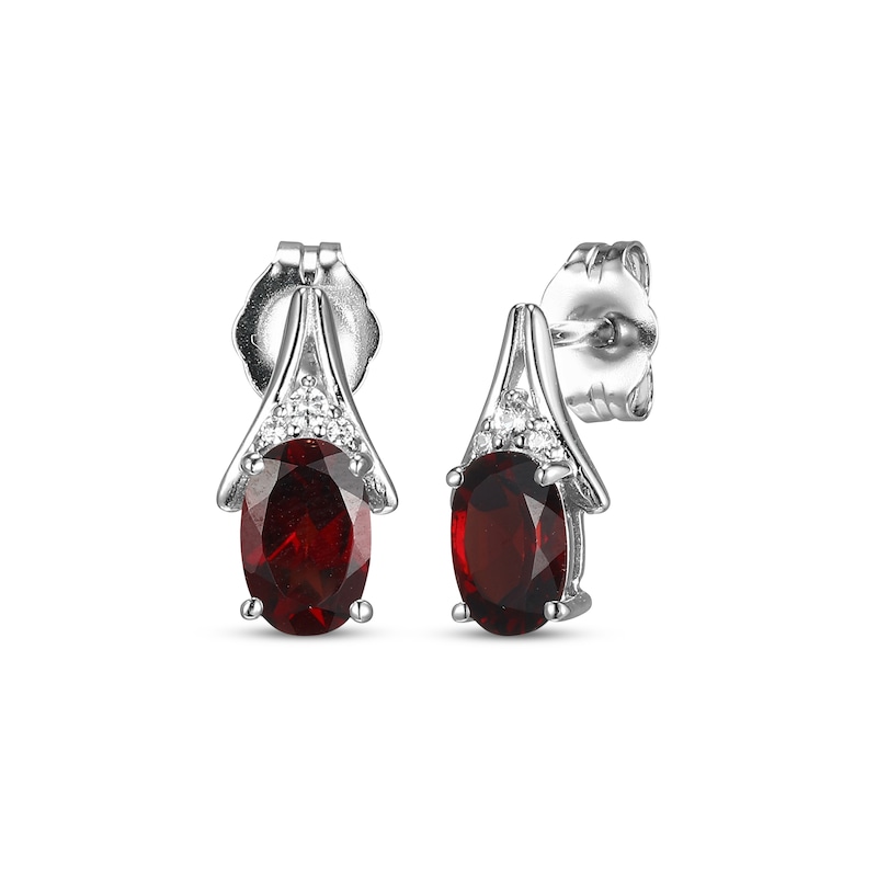 Main Image 1 of Oval-Cut Garnet & White Lab-Created Sapphire Earrings Sterling Silver