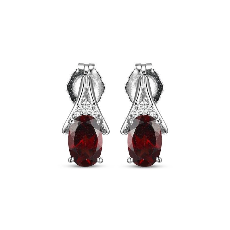 Main Image 2 of Oval-Cut Garnet & White Lab-Created Sapphire Earrings Sterling Silver