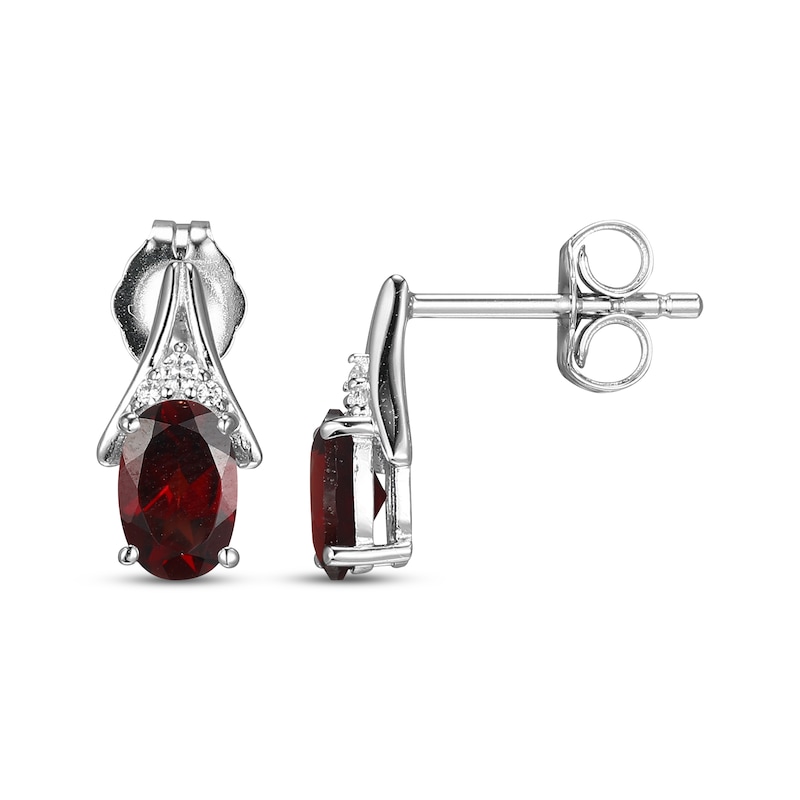 Main Image 3 of Oval-Cut Garnet & White Lab-Created Sapphire Earrings Sterling Silver