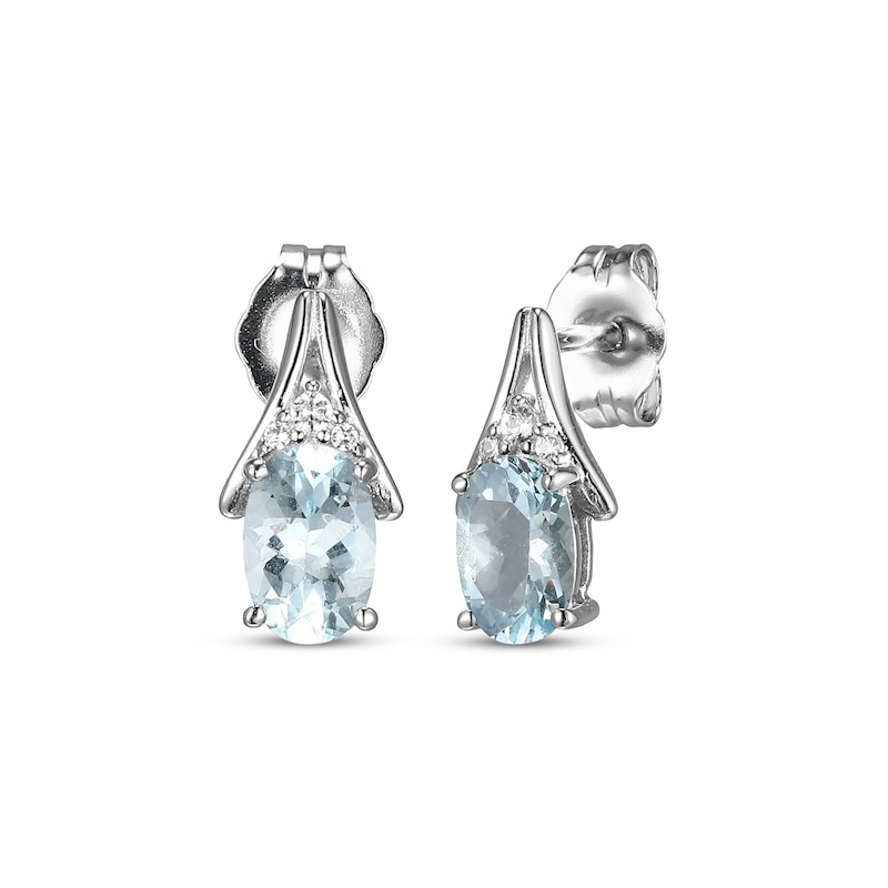 Main Image 1 of Oval-Cut Aquamarine & White Lab-Created Sapphire Earrings Sterling Silver