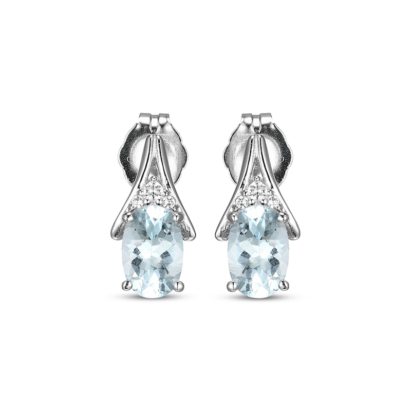 Main Image 2 of Oval-Cut Aquamarine & White Lab-Created Sapphire Earrings Sterling Silver