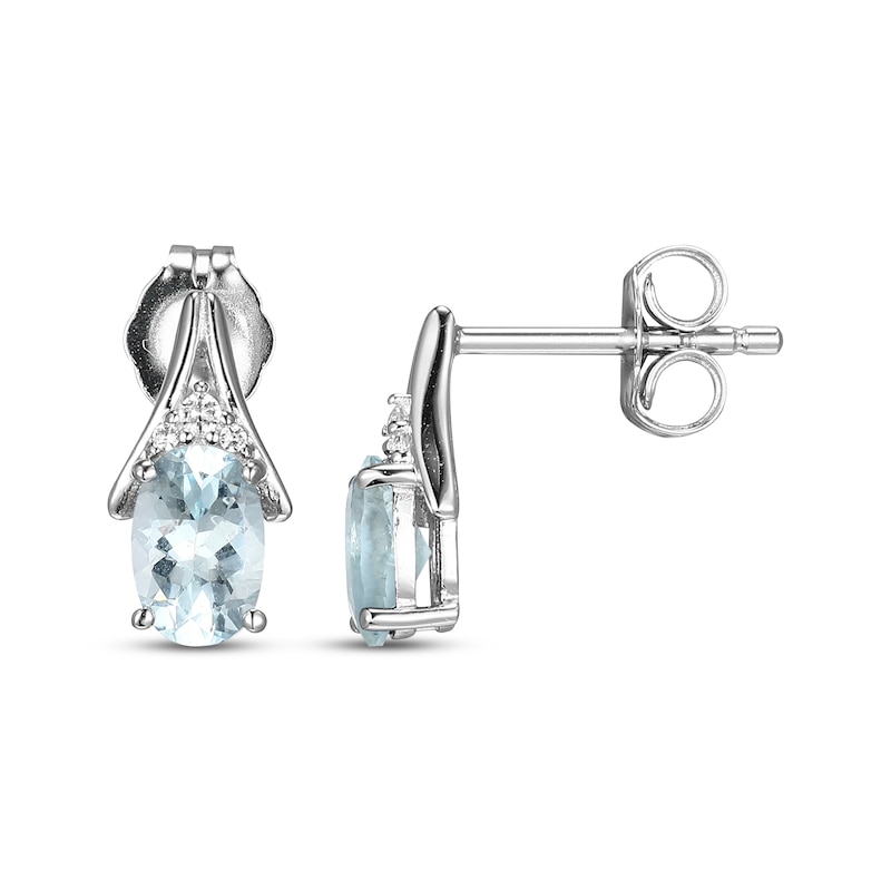 Main Image 3 of Oval-Cut Aquamarine & White Lab-Created Sapphire Earrings Sterling Silver