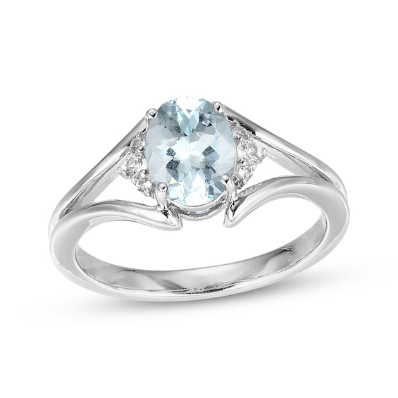 Oval-Cut Aquamarine & White Lab-Created Sapphire Ring Sterling Silver