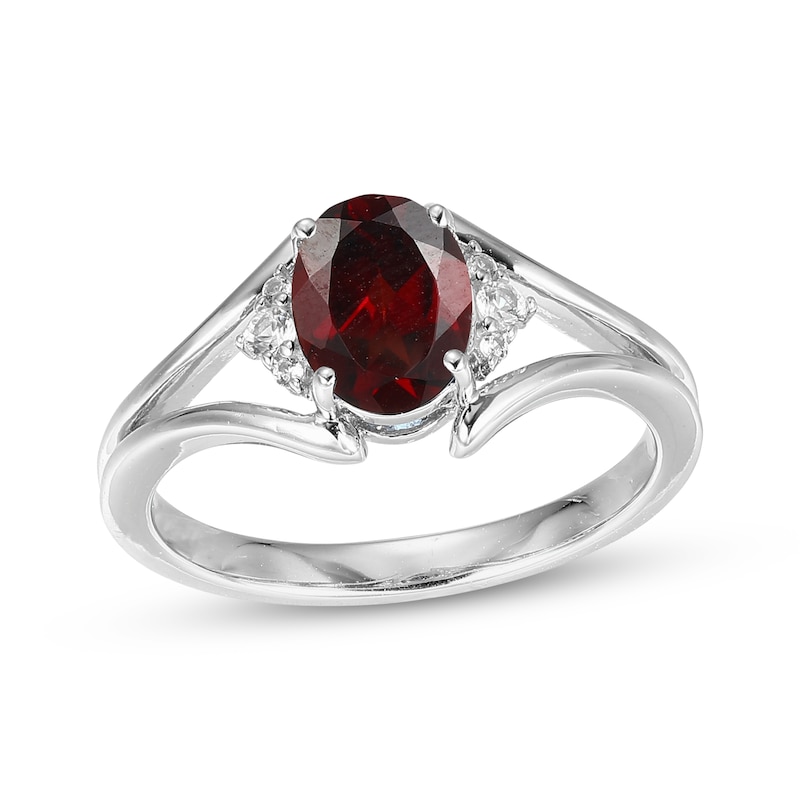 Main Image 1 of Oval-Cut Garnet & White Lab-Created Sapphire Ring Sterling Silver