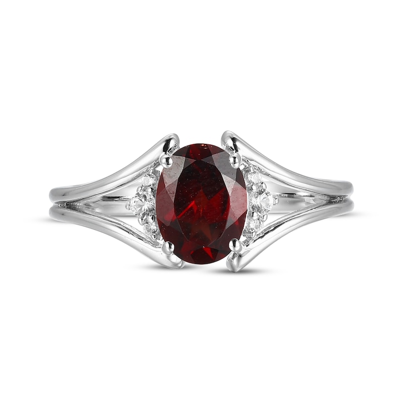 Main Image 3 of Oval-Cut Garnet & White Lab-Created Sapphire Ring Sterling Silver