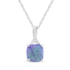 Thumbnail Image 1 of Cushion-Shaped Lavender Lab-Created Opal & White Lab-Created Sapphire Necklace Sterling Silver 18&quot;