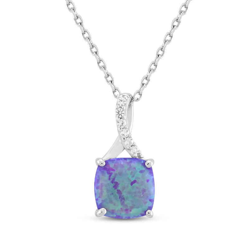 Main Image 1 of Cushion-Shaped Lavender Lab-Created Opal & White Lab-Created Sapphire Necklace Sterling Silver 18&quot;