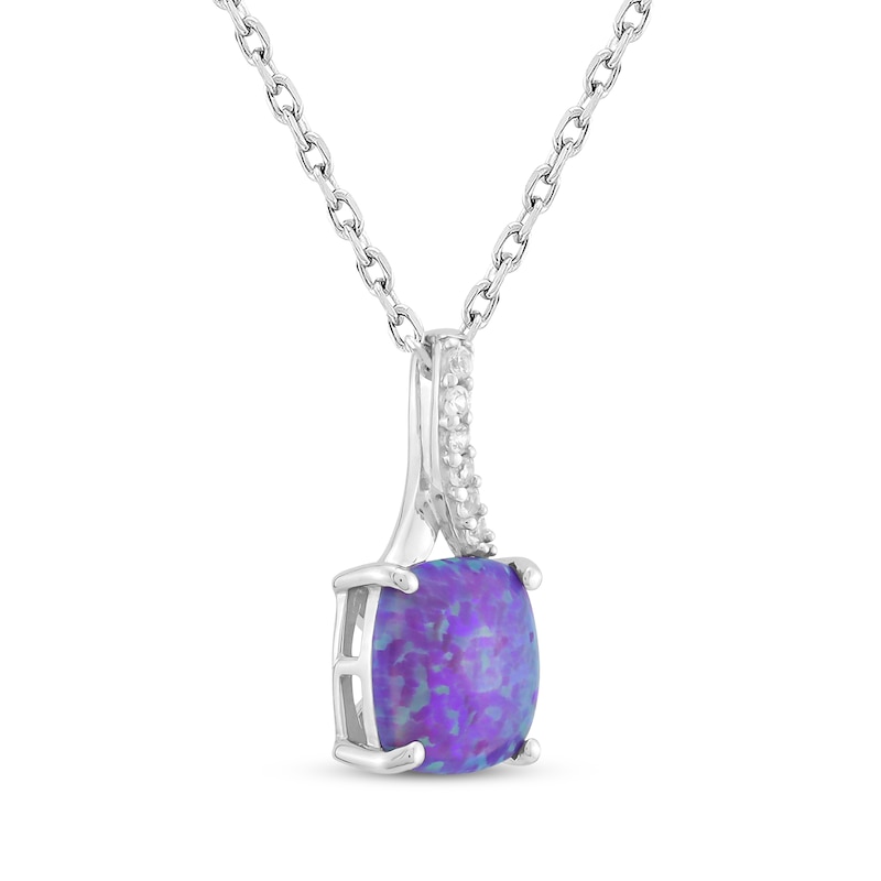 Main Image 2 of Cushion-Shaped Lavender Lab-Created Opal & White Lab-Created Sapphire Necklace Sterling Silver 18&quot;