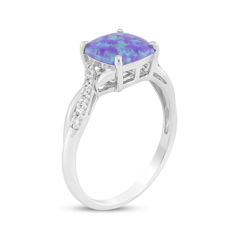 Main Image 2 of Cushion-Shaped Lavender Lab-Created Opal & White Lab-Created Sapphire Ring Sterling Silver